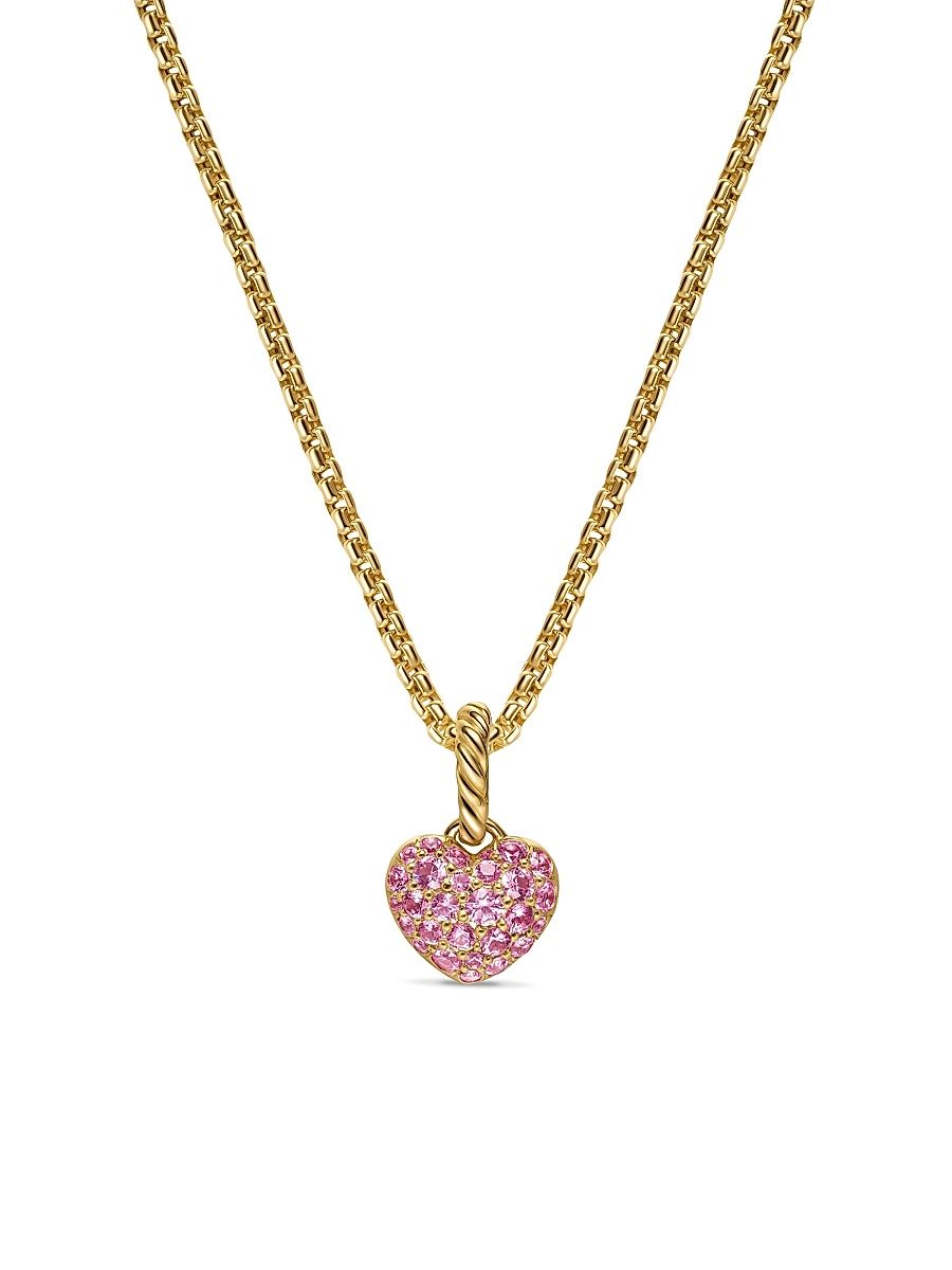 Women's Petite Pavé Heart Amulet in 18K Yellow Gold with Pink Sapphires, 7.4MM - Pink Sapphire