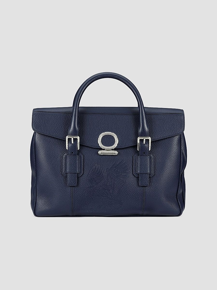 Men's Luxury Flap Calfskin Briefcase - Navy