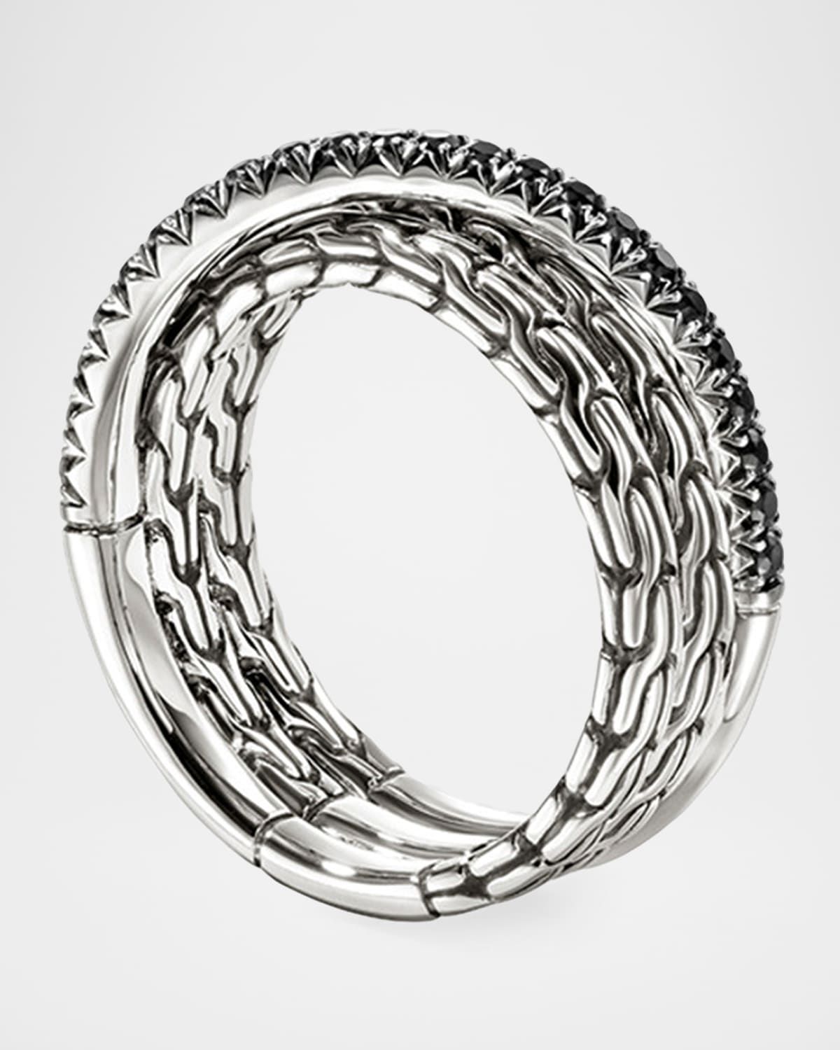 JH Essential Sterling Silver and Black Sapphire Pave Crossover Ring, 7mm