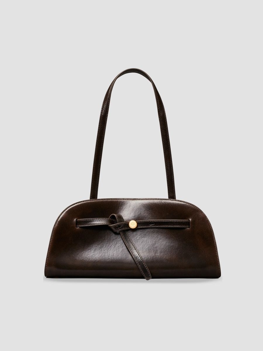Tory Burch Women's Romy Leather East West Bauletto Bag - Dark Brown