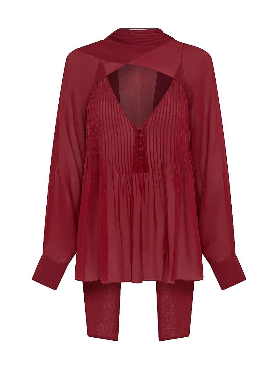 Women's Rumi Pintuck Scarf-Neck Top - Plum - Size 10