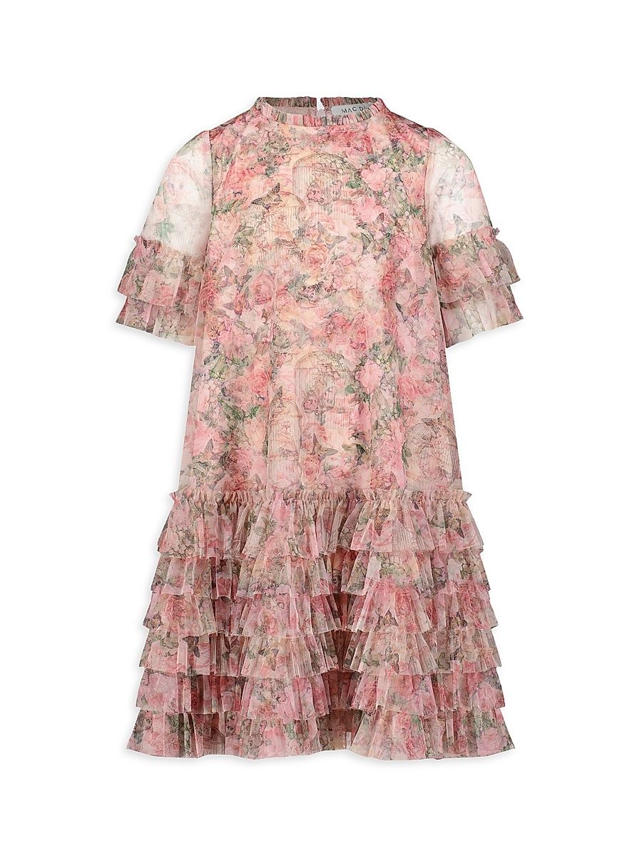 Little Girl's & Girl's Floral Mesh Short-Sleeve Dress - Size 6
