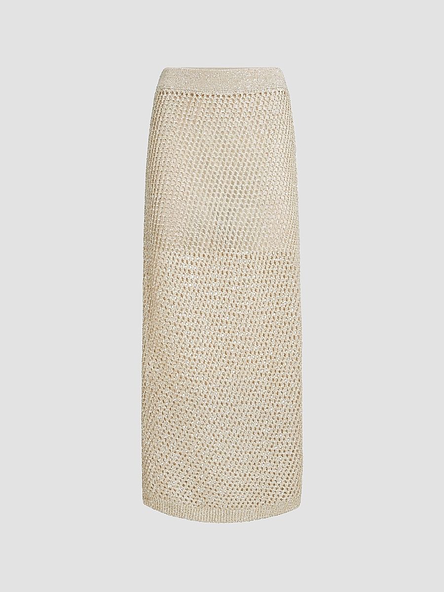 Women's Dazzling Texture Net Knit Skirt - Sand - Size Medium