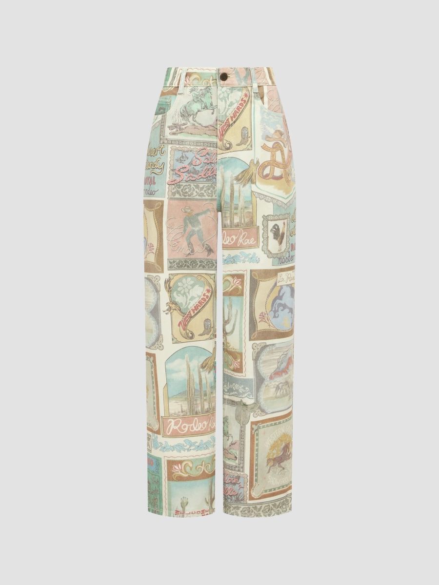 Women's Andie Printed Mid-Rise Straight-Leg Jeans - Multi - Size 10