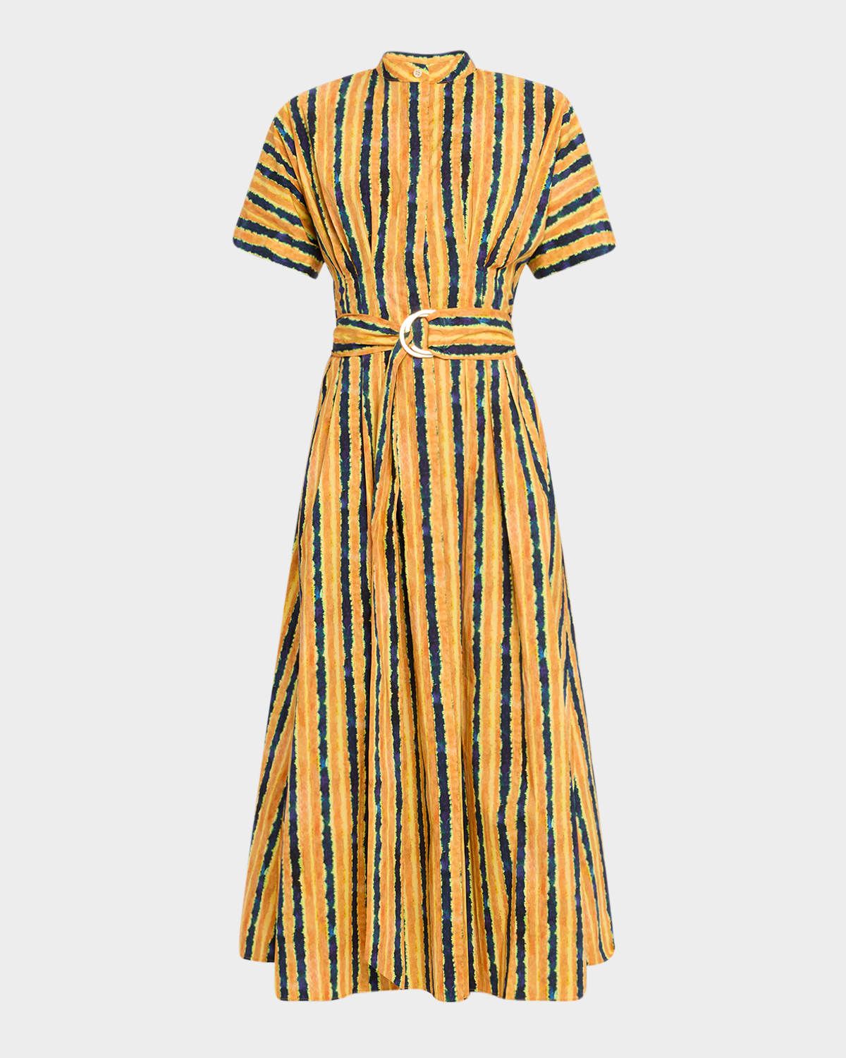 Zary Striped Belted Midi Shirtdress