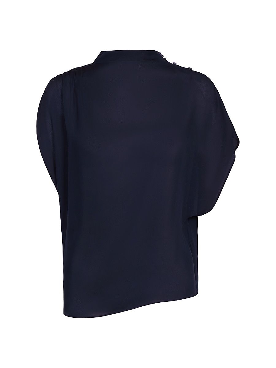 Women's Wish You Would Draped Stretch-Silk Blouse - Midnight - Size Large