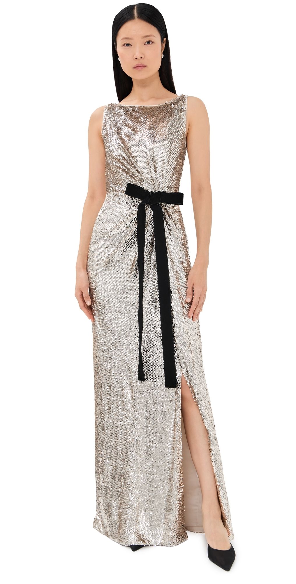 SIMKHAI Felicity Gown with Bow Tie Gold Multi 2