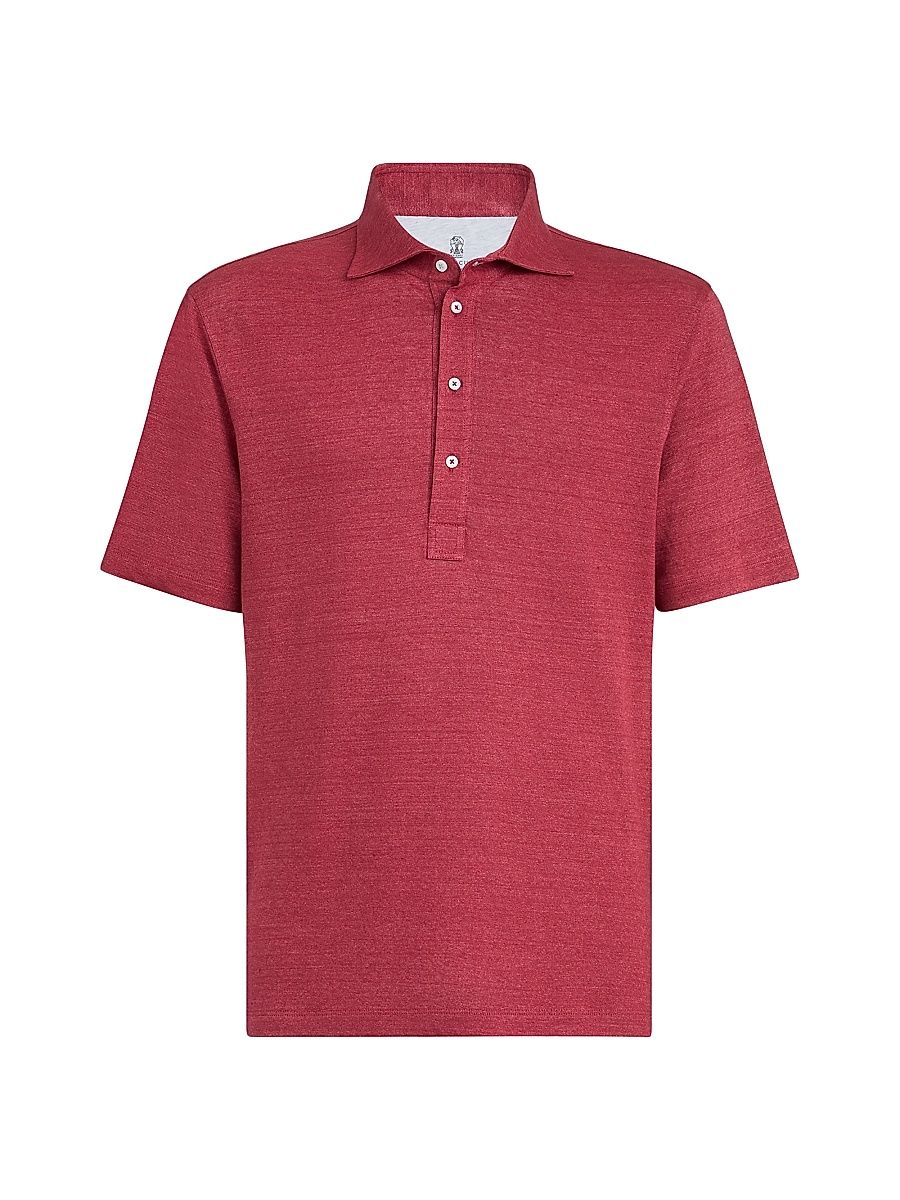 Men's Linen and Cotton Mélange Jersey Polo with Shirt Style Collar - Cherry - Size XXXXXL