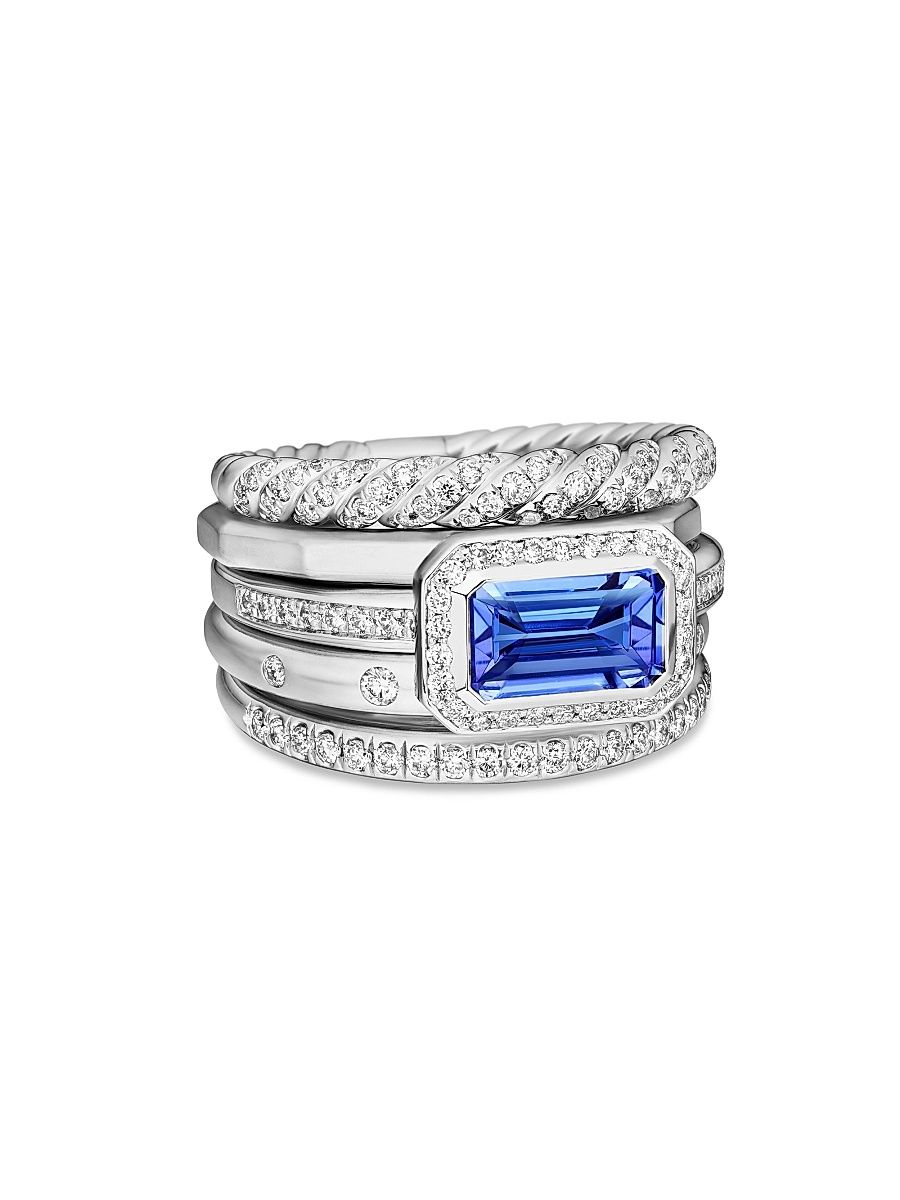 Women's Stax Five Row Ring in 18K White Gold - Tanzanite - Size 8
