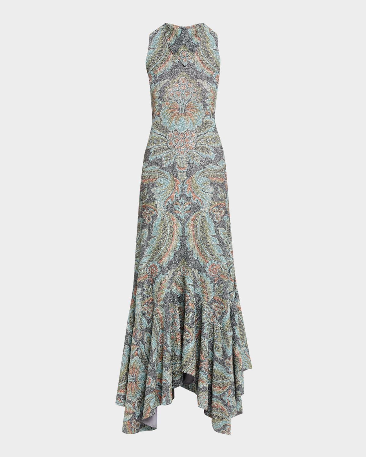 Metallic Paisley Sleeveless Midi Mermaid Dress