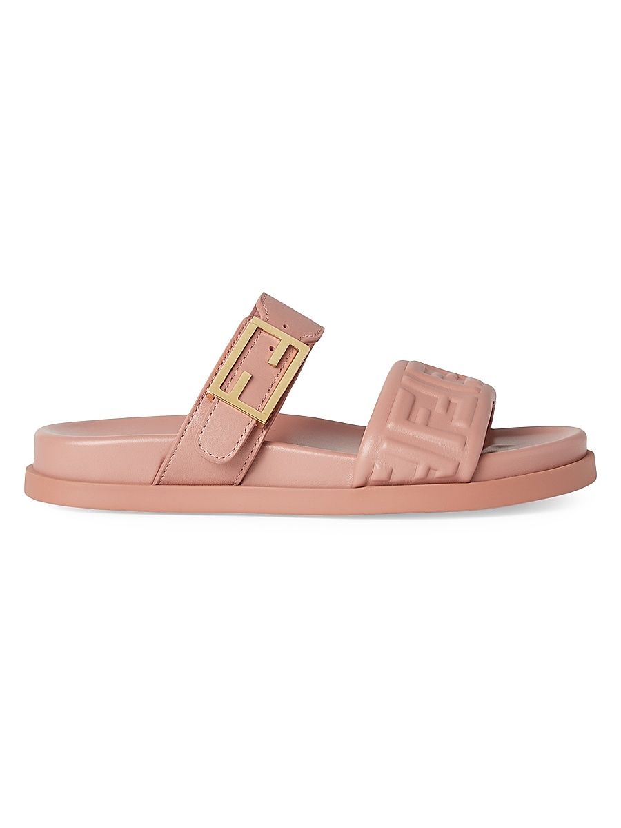 Women's Fendi Feel Leather Double Strap Sandals - Pink Brick - Size 11