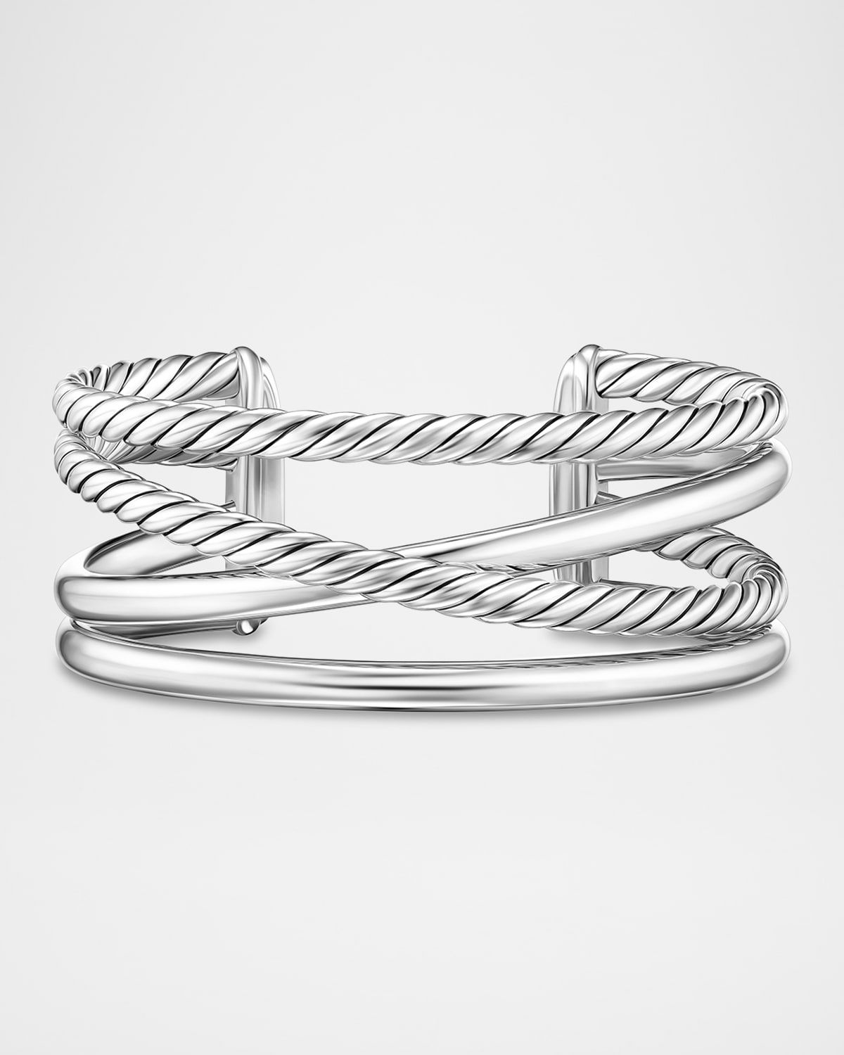 Crossover 5 Row Cuff Bracelet in Silver, 25mm