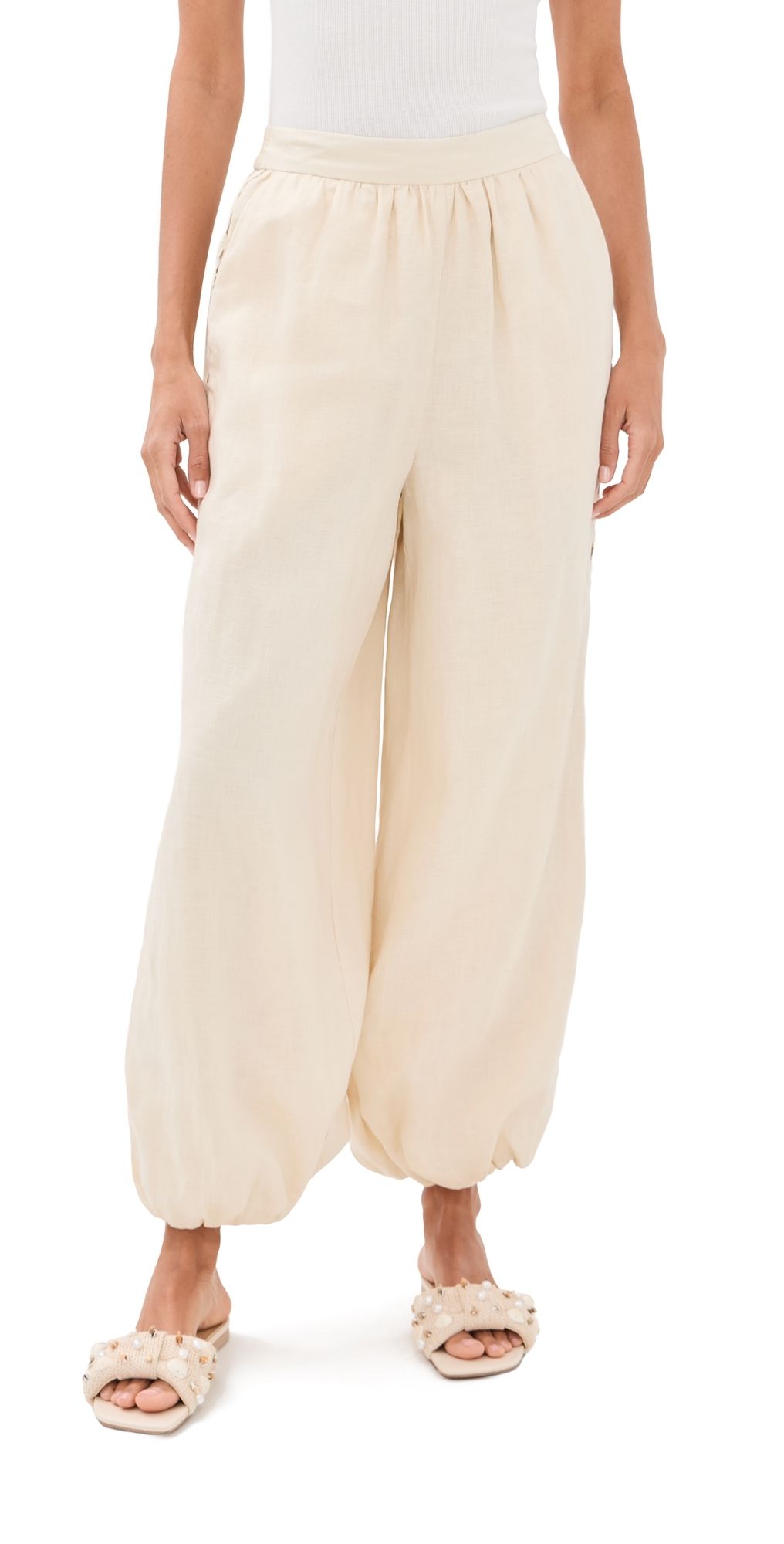 SIMKHAI Selah Linen Lace Balloon Pants Sand 10