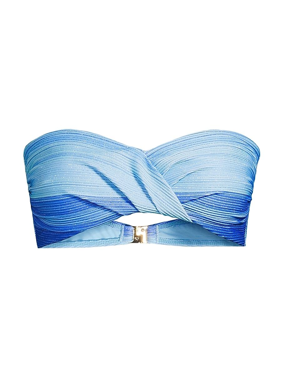 Women's Sunset Stripe Twist Bandeau Bikini Top - Blue Multi - Size Large