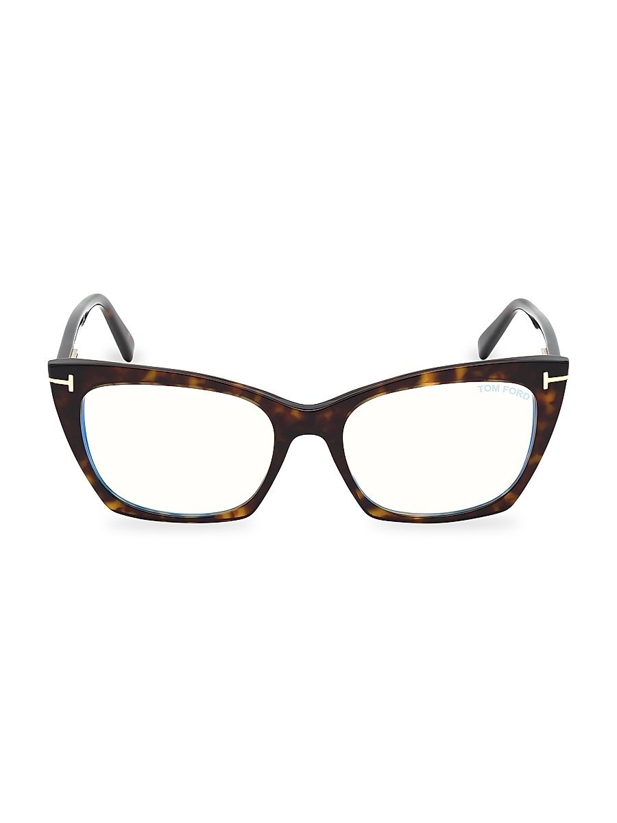 Women's 54MM Cat-Eye Blue Filter Eyeglasses - Dark Havana