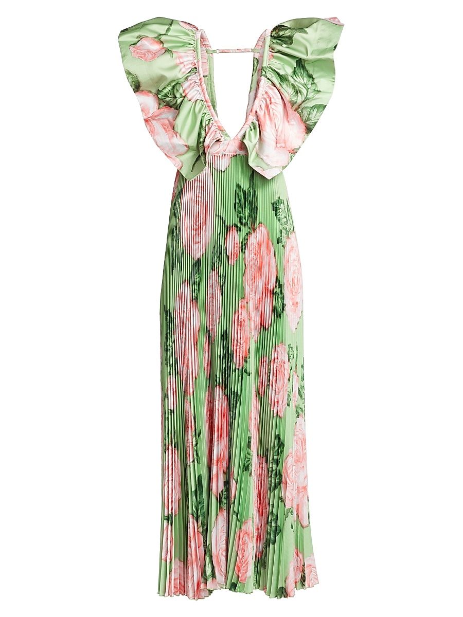 Women's Ventoux Floral Pleated Gown - Fleur Rose - Size 10