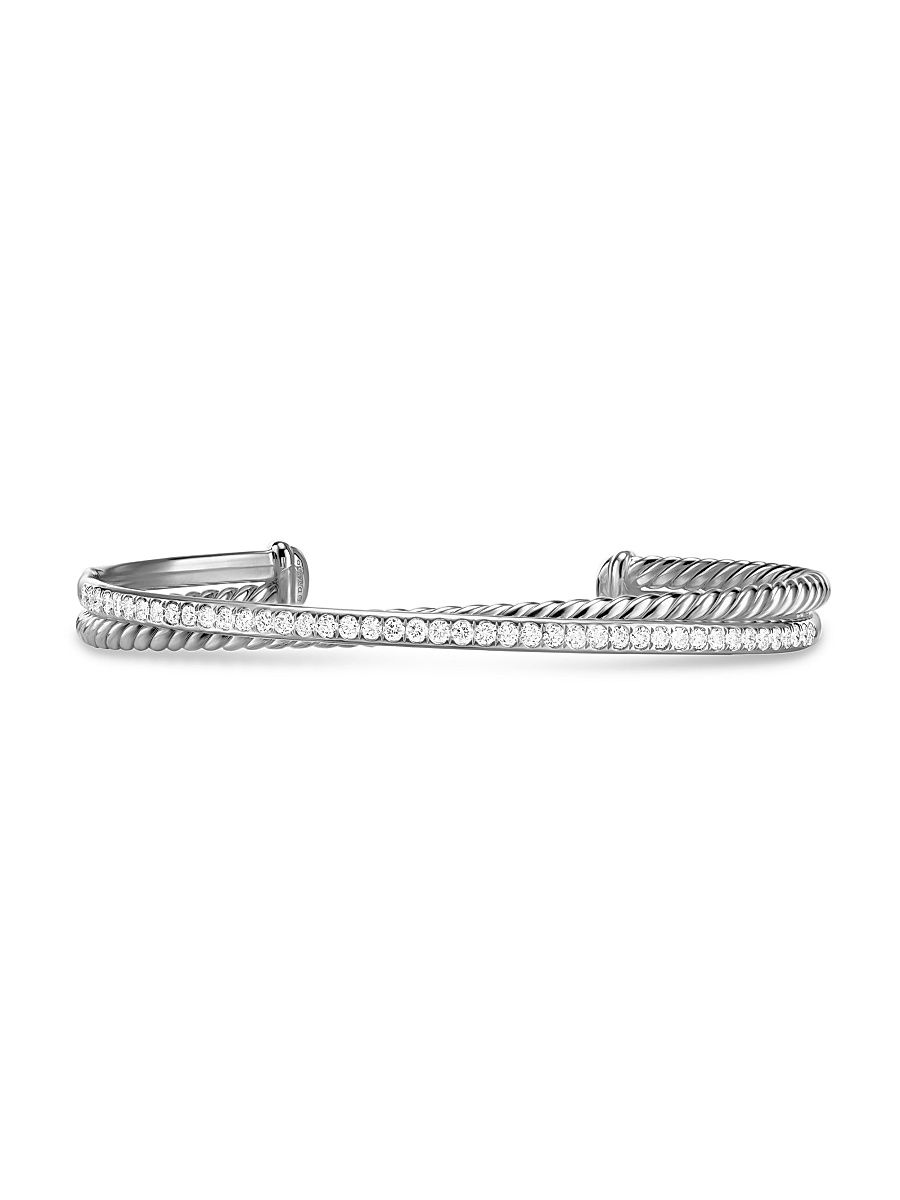 Women's Crossover Two Row Bracelet in Sterling Silver - Silver - Size Medium