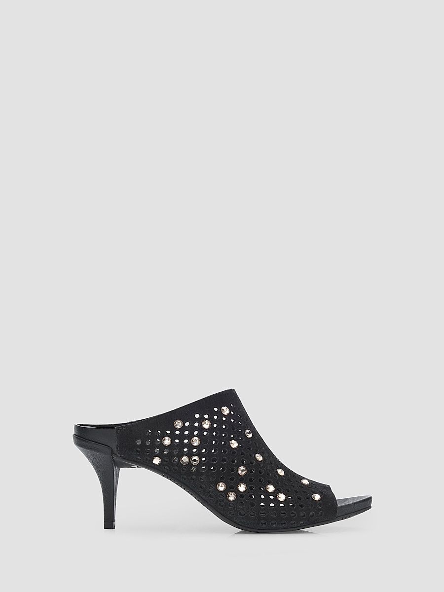 Women's Waldina Embellished 75MM Suede Mules - Black Castoro - Size 11