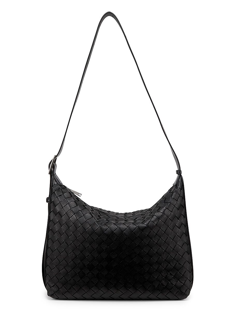 Men's Small Traveler Intrecciato Leather Tote Bag - Black Silver