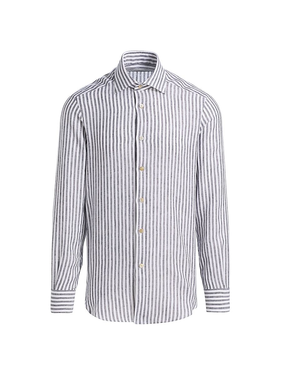 Men's Bengal Stripe Linen Shirt - Black - Size 39