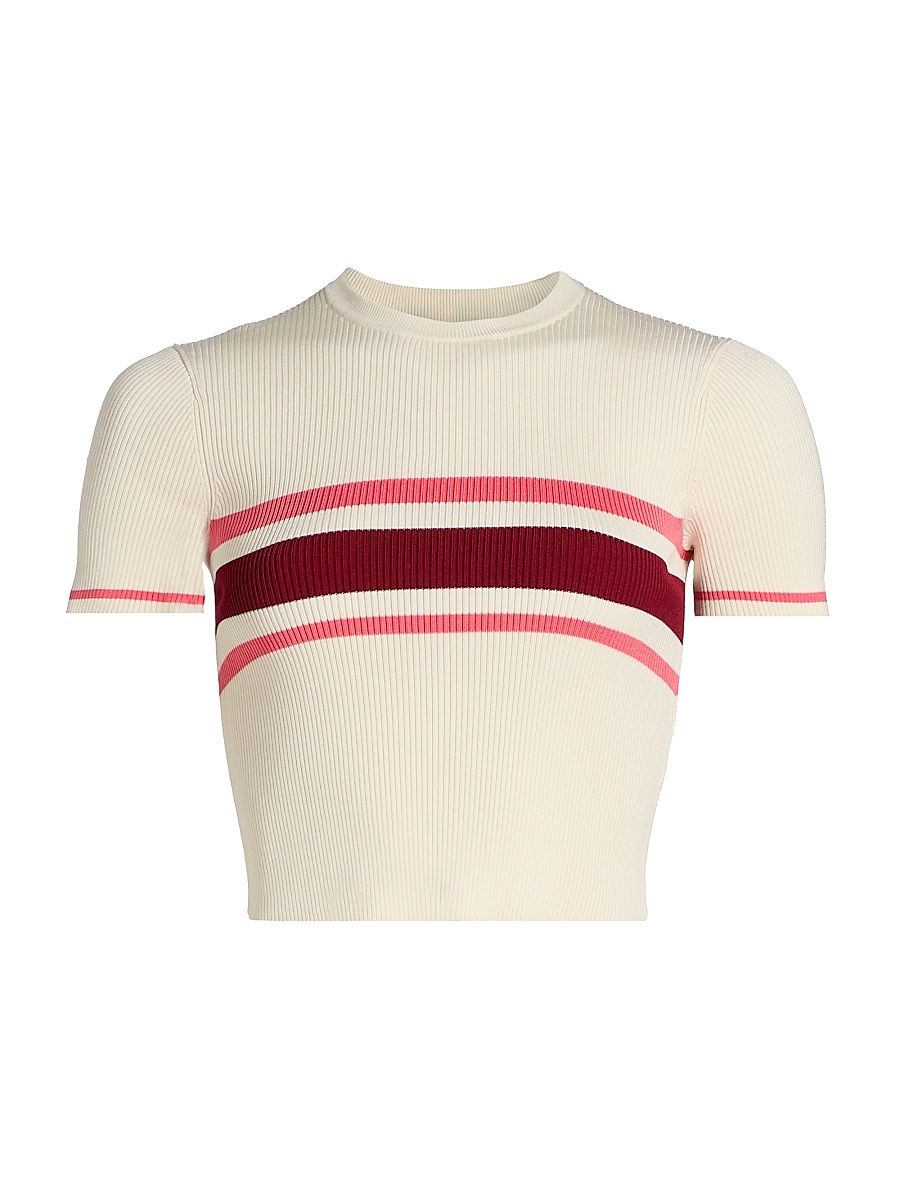 Women's Striped Rib-Knit Top - Cream - Size XS