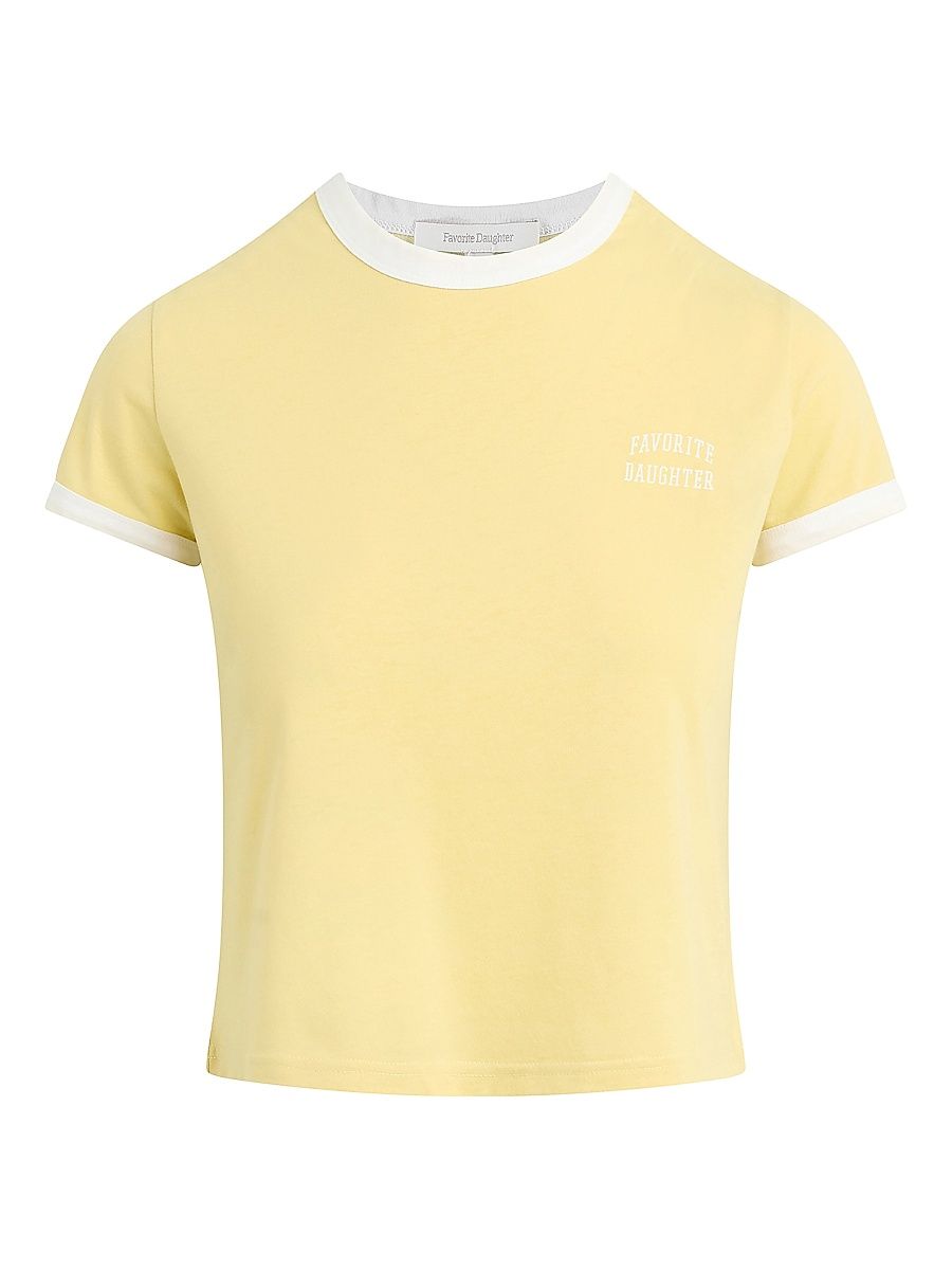 Women's Chest Logo Cropped Ringer T-Shirt - Golden Off White - Size XL