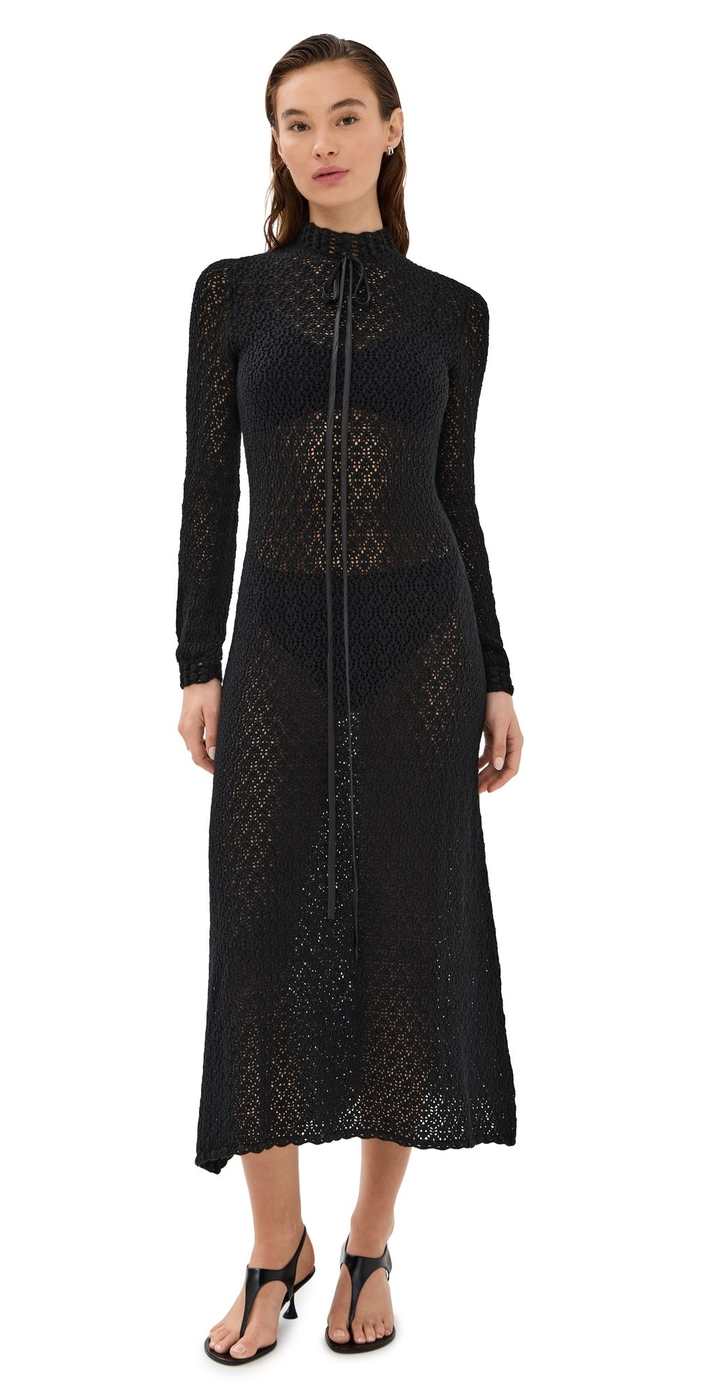 Tanner Fletcher Patsy Pointelle Midi Dress Black 0