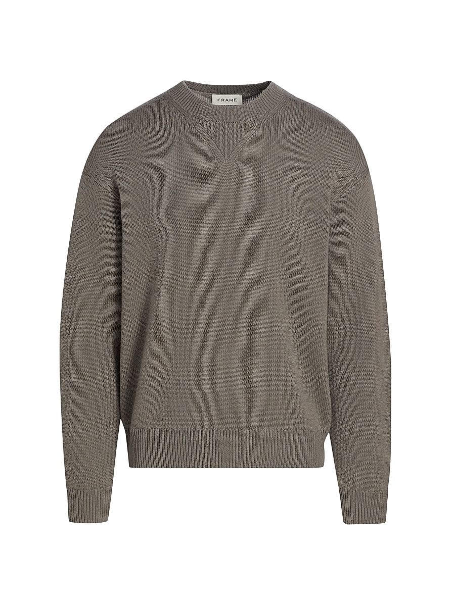 Men's Suede Elbow-Patch Wool-Cashmere Crewneck Sweater - Light Taupe - Size XXL