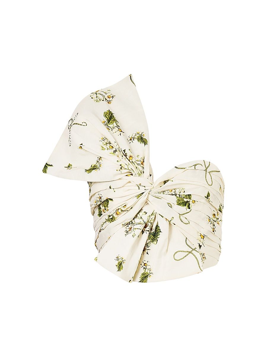 Women's Botanical Utopia Linen-Silk Asymmetric Bow Top - Botanical Utopia - Size Medium