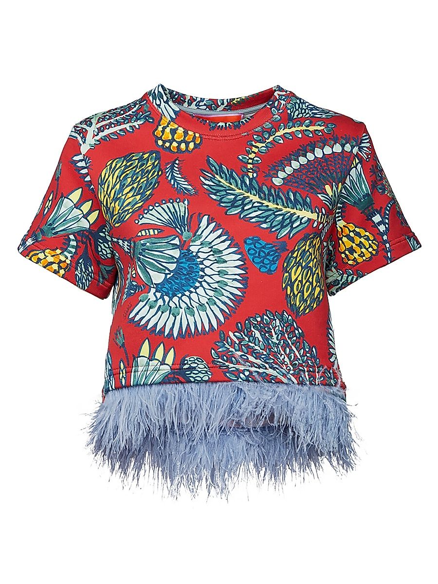 Women's La Scala Tee with Feathers - Sicomore Red - Size Large