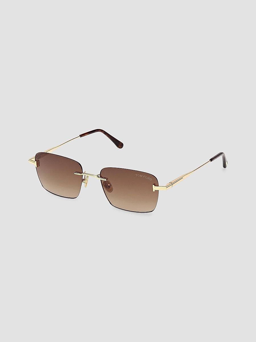 TOM FORD Men's Jake-02 54MM Rimless Rectangular Sunglasses - Yellow Gold Brown