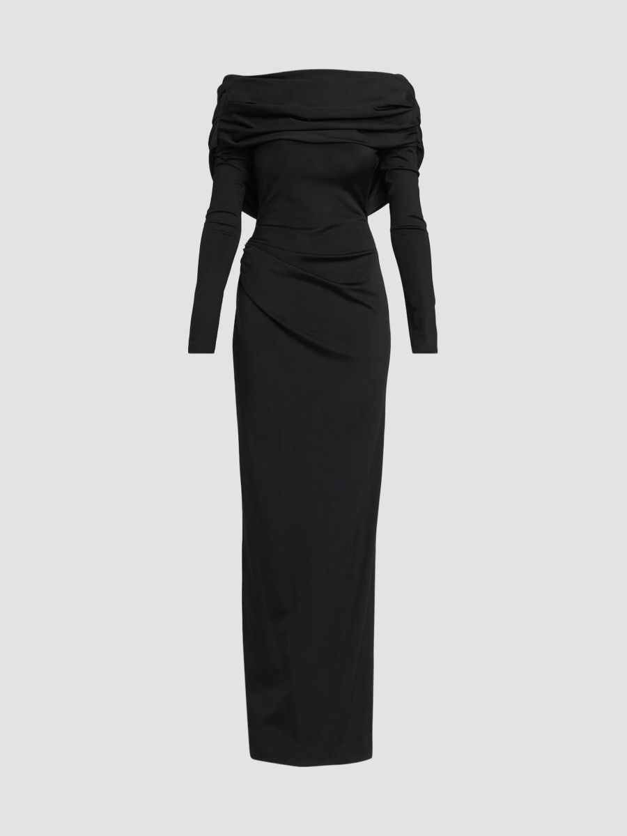 Lela Rose Women's Draped Off-the-Shoulder Jersey Gown - Black - Size 12