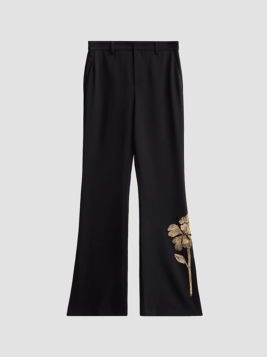 Women's Gilded Peony Jaxyn Embellished Flared Pants - Black Gold - Size 14