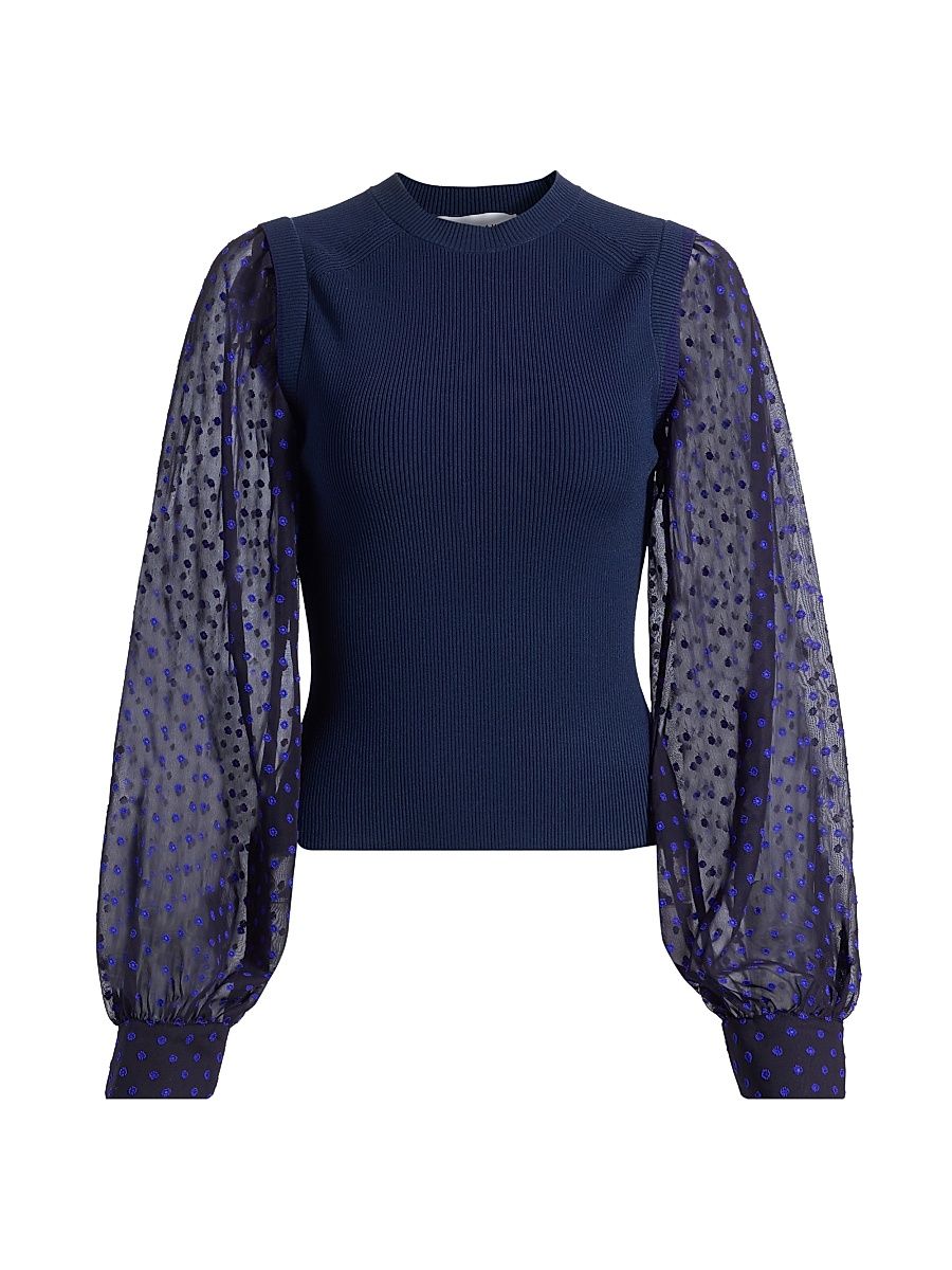 Women's Cerina Sheer-Sleeve Sweater - Royal Blue - Size XL