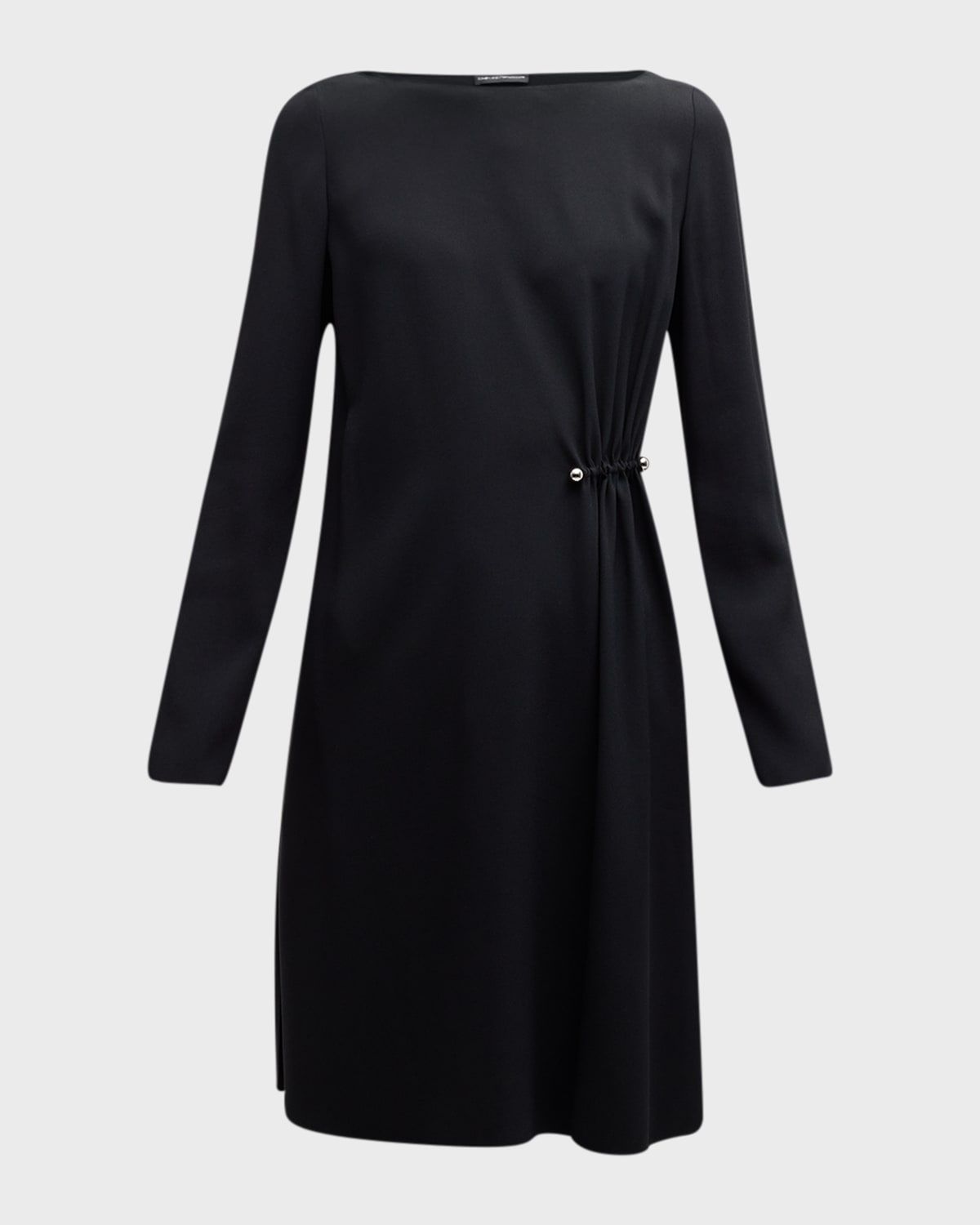 Gathered Bateau-Neck Satin Midi Shift Dress