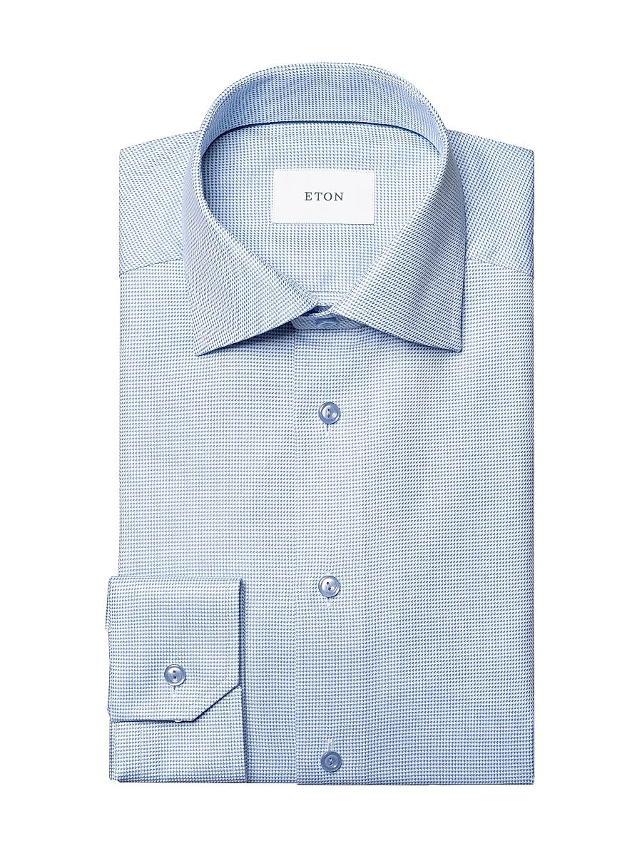 Men's Micro-Houndstooth Slim-Fit Cotton Twill Shirt - Blue - Size 15