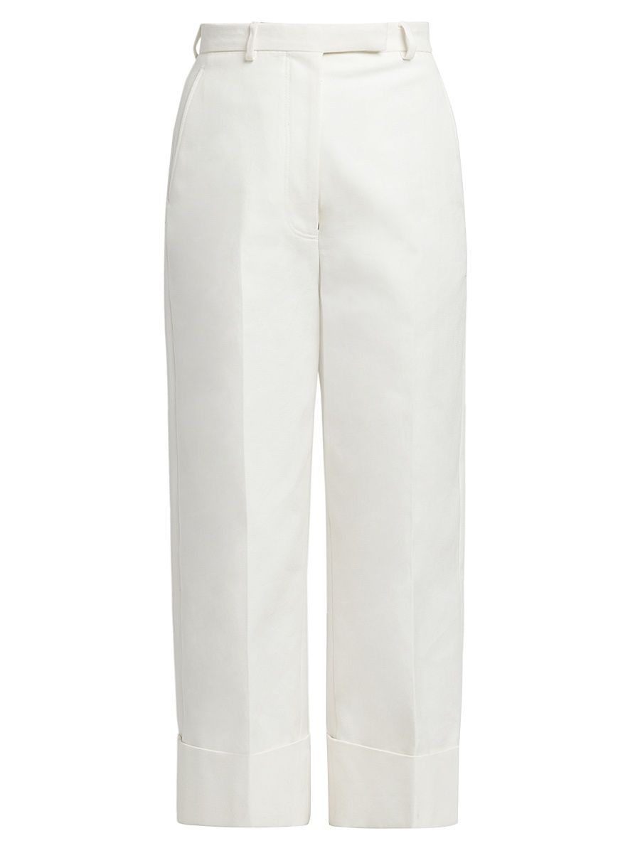 Women's Canvas Cotton High-Rise Straight Trousers - Off White - Size 0
