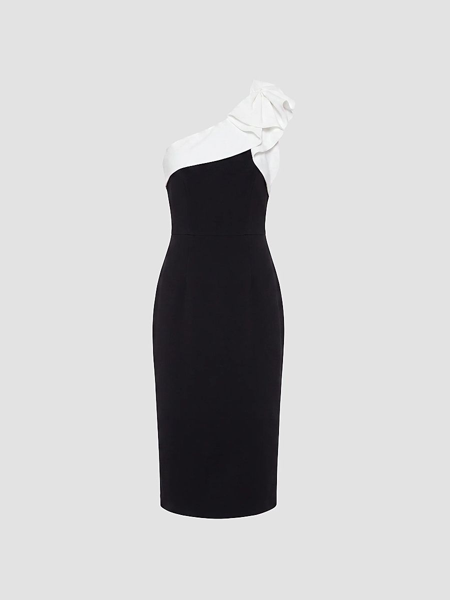 Women's Lennon Crepe Body-Con Midi Dress - Black White - Size Large