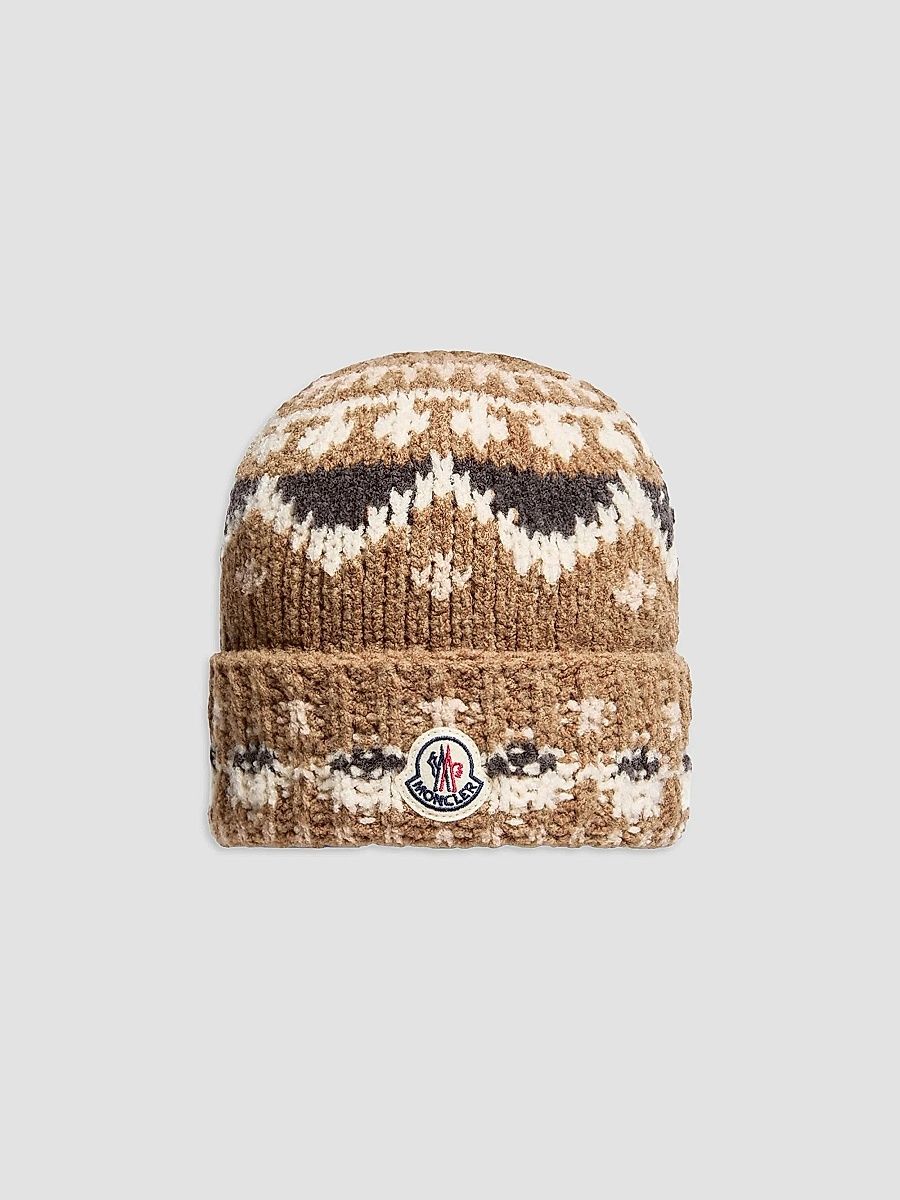 Men's Beanie Hat in Boucle Wool Blend - Beige