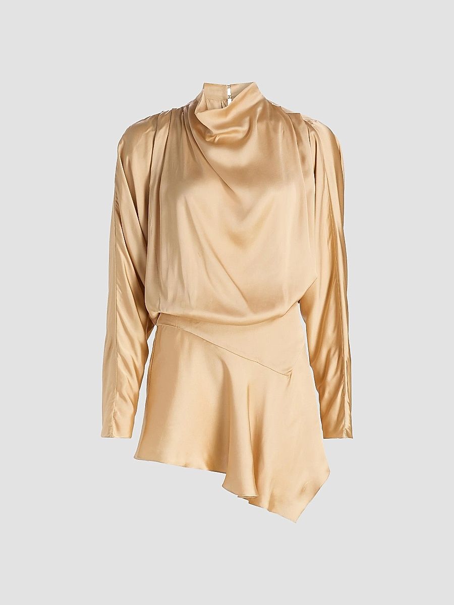 Isabel Marant Women's Neline Draped Satin Shirtdress - Beige - Size 10