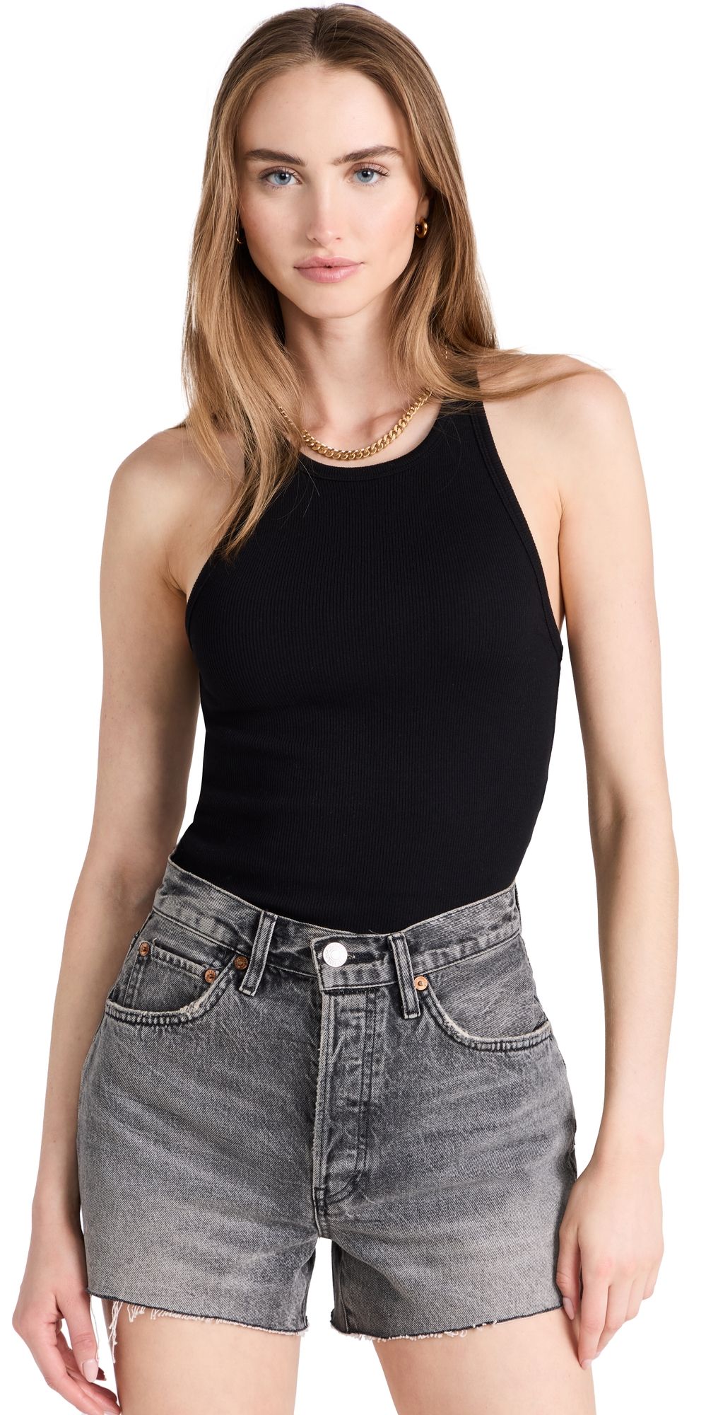 Good American Heritage Ribbed Tank Top White001 XL