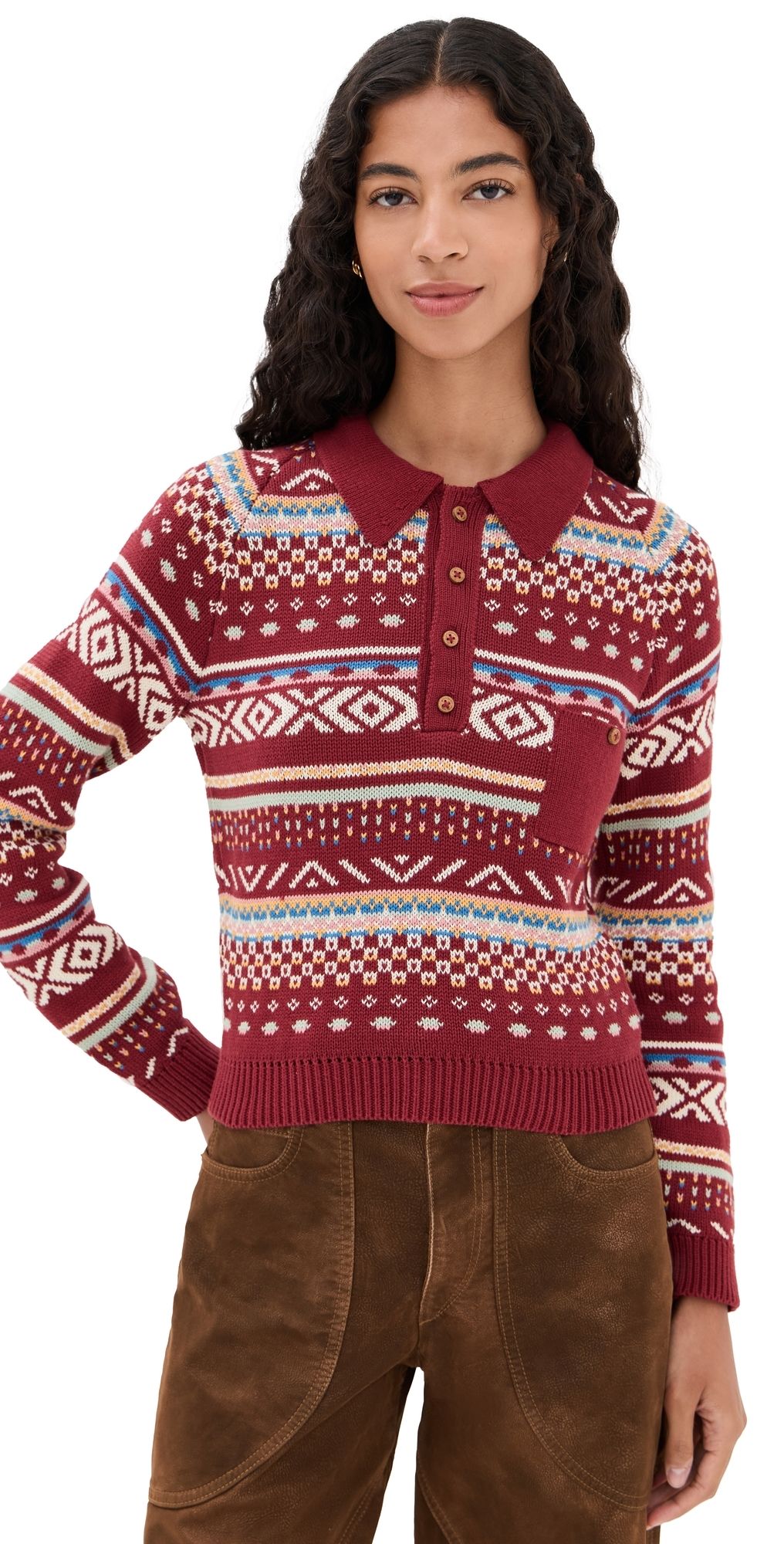 Alix of Bohemia Liza Mesa Fair Isle Top Red L