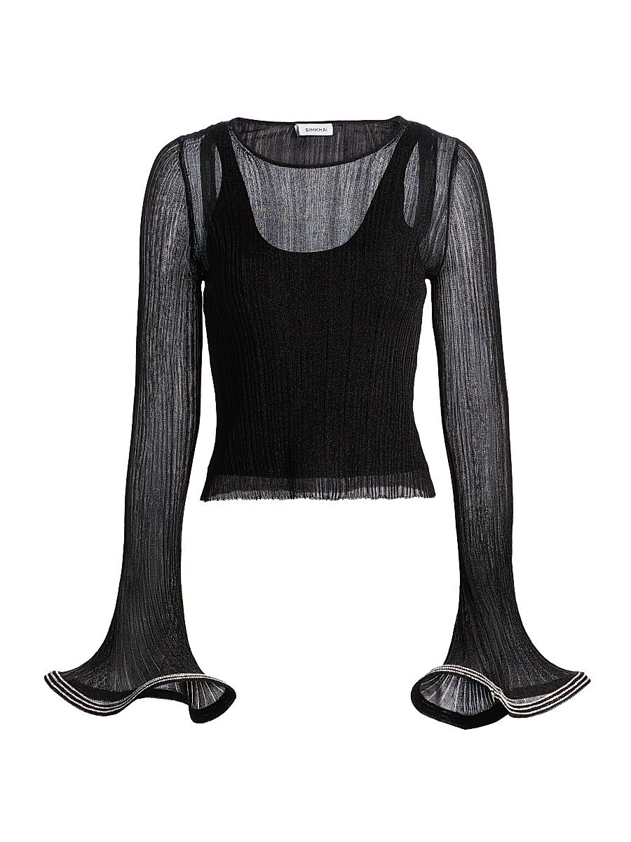 Women's Maebry Flared Sleeve Rib-Knit Top - Black - Size Medium