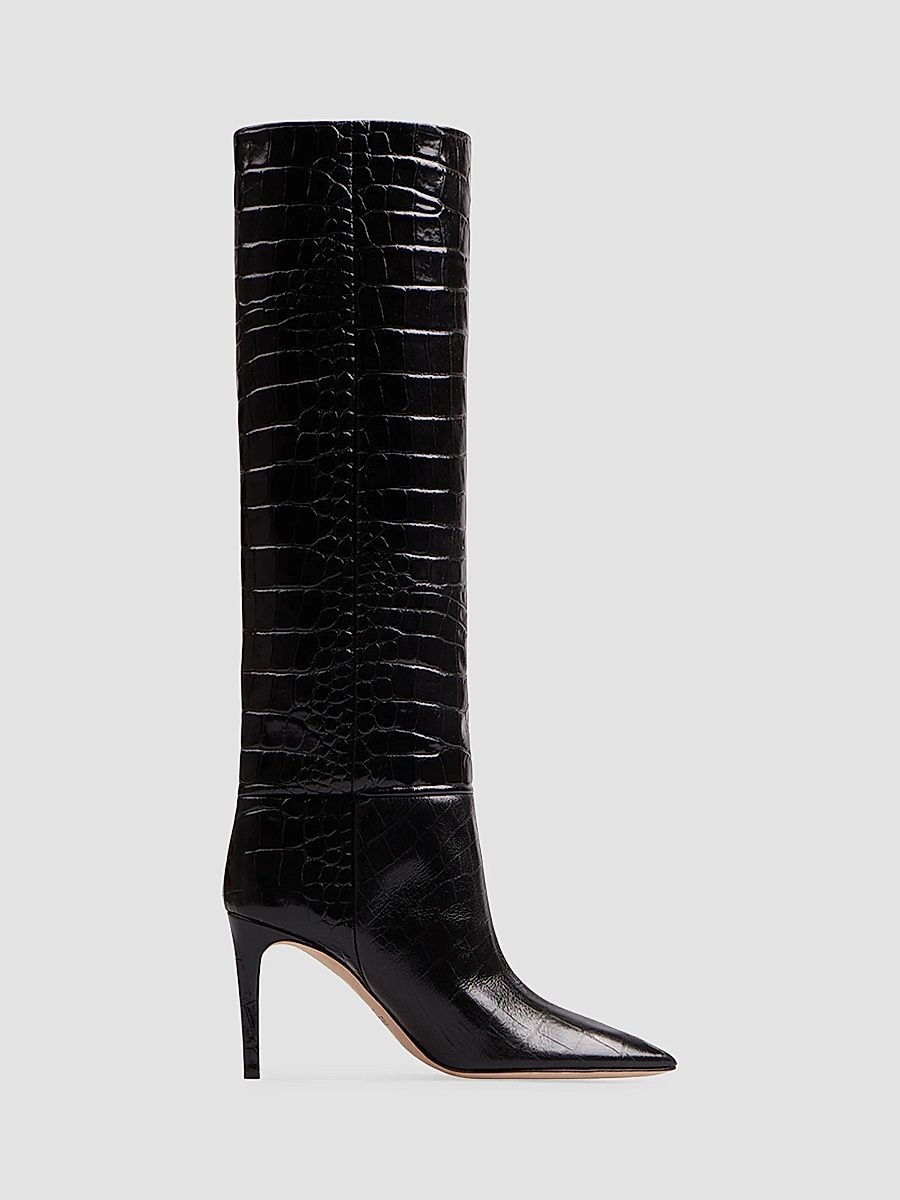 Paris Texas Women's Stiletto 85MM Crocodile-Embossed Leather Boots - Carbone - Size 7.5