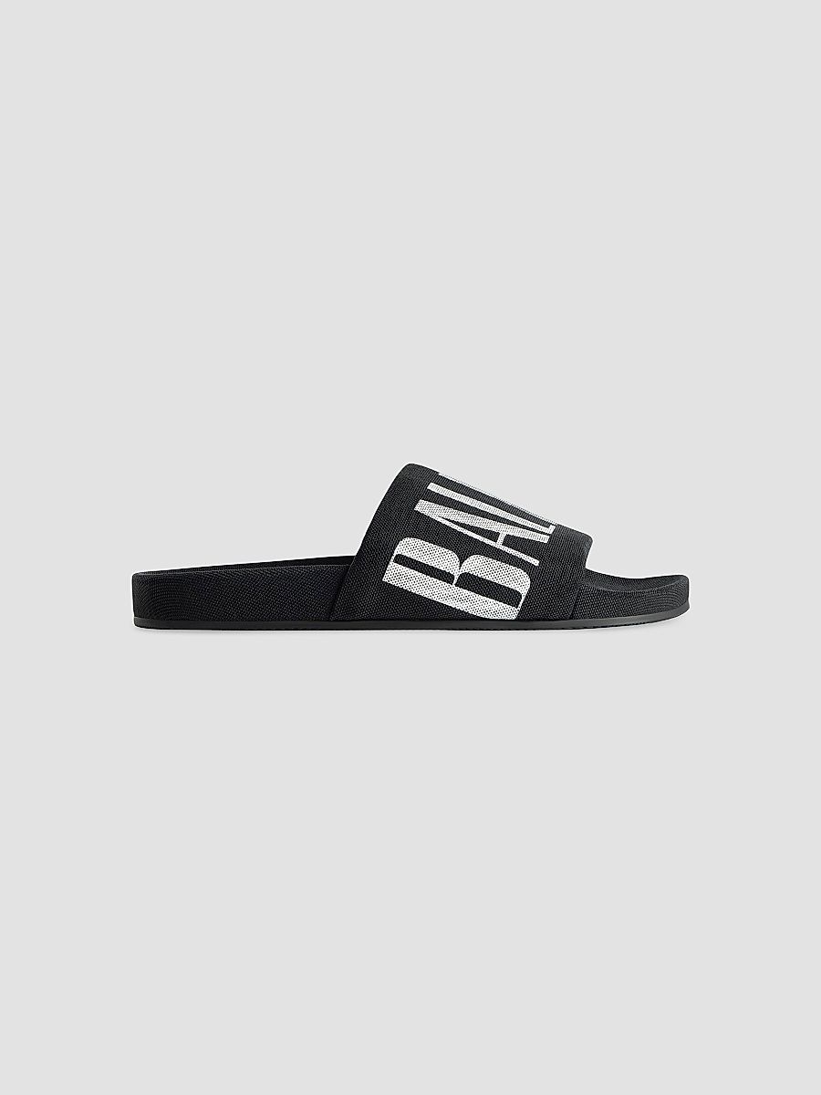 Balenciaga Men's Pool Slide Sandals - Black White - Size 12