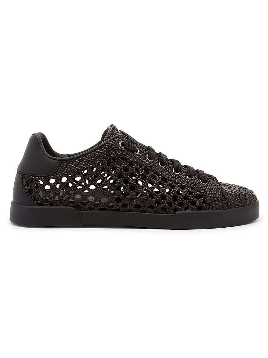 Men's Woven Leather Low-Top Sneakers - Nero - Size 13