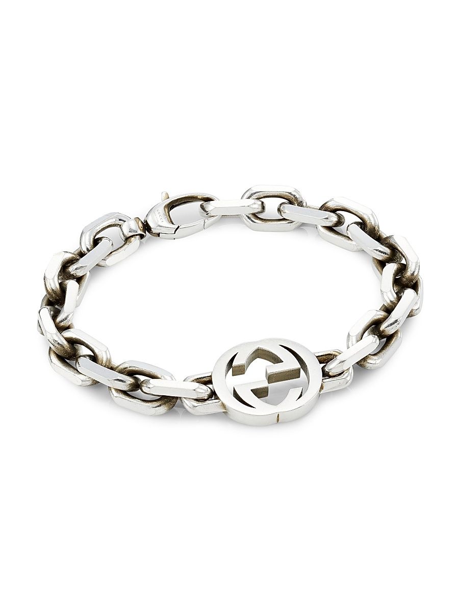 Men's Sterling Silver Interlocking G Chain Bracelet - Size 7.5