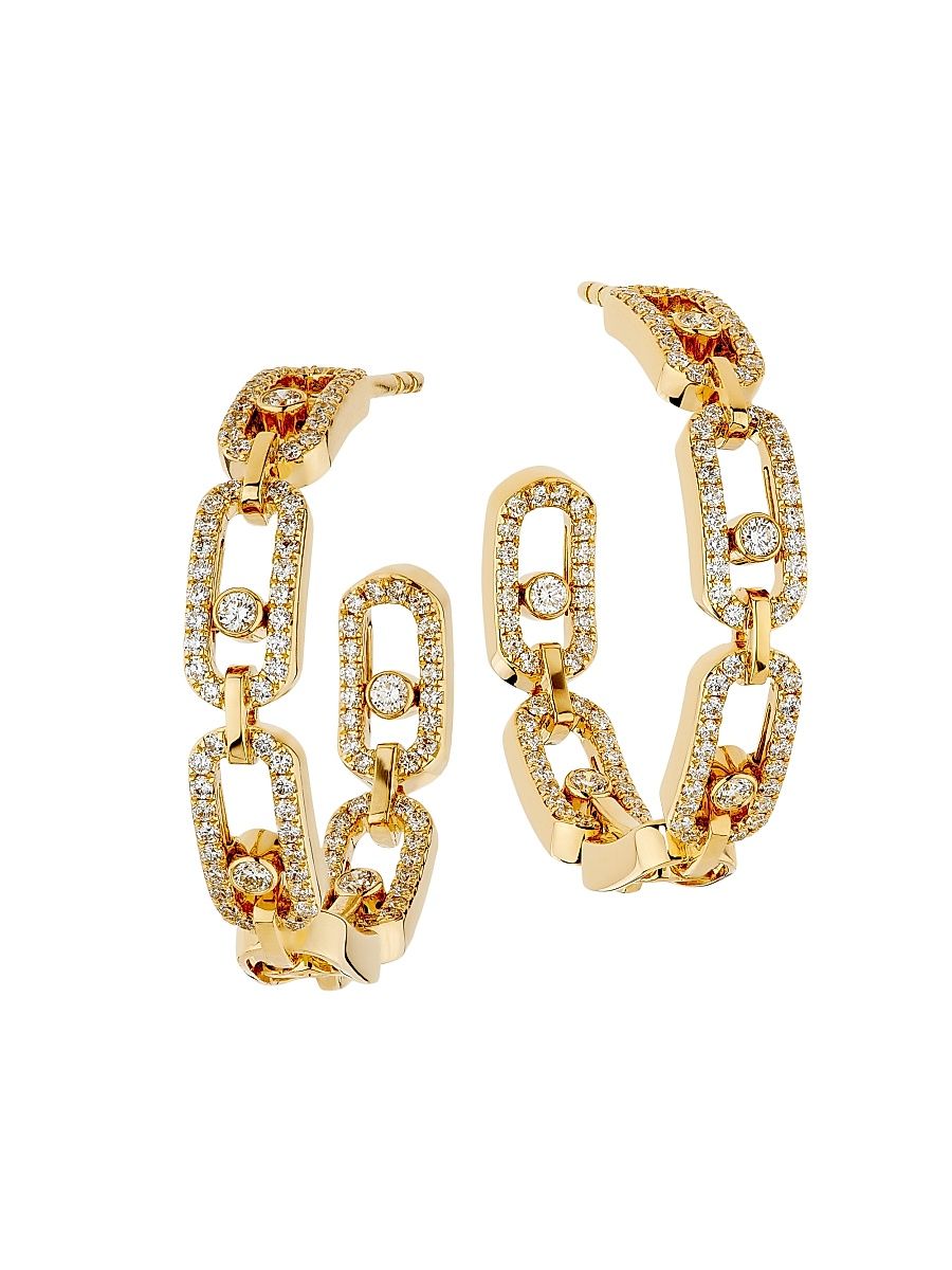 Women's Move Link 18K Yellow Gold & 0.87 TCW Diamond Small Hoop Earrings - Yellow Gold