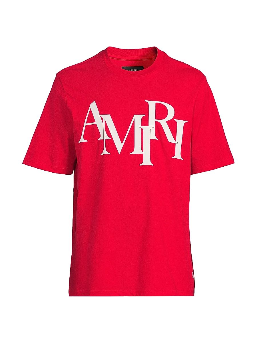 Men's Staggered Logo Cotton T-Shirt - Red - Size Small