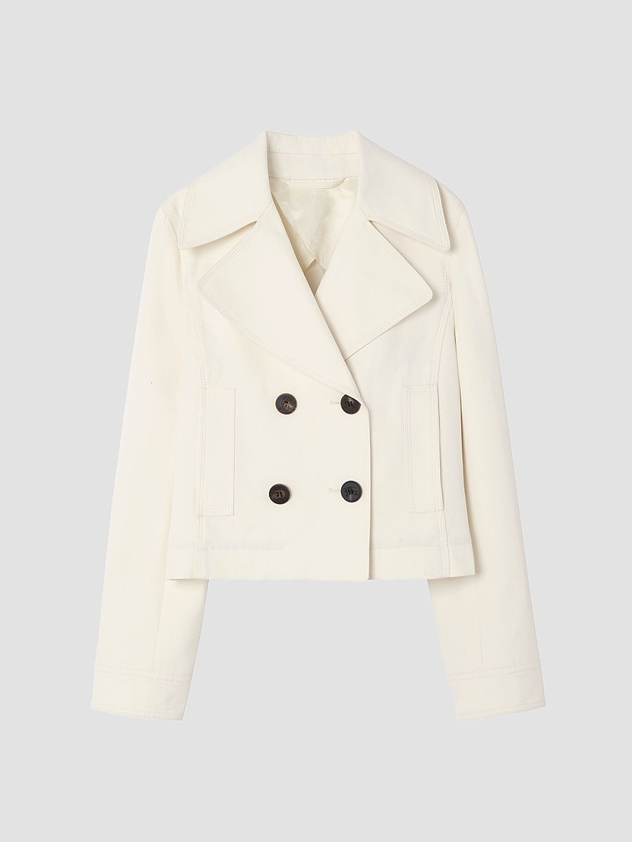 Women's Cotton Double-Breasted Crop Jacket - Tundra White - Size 16